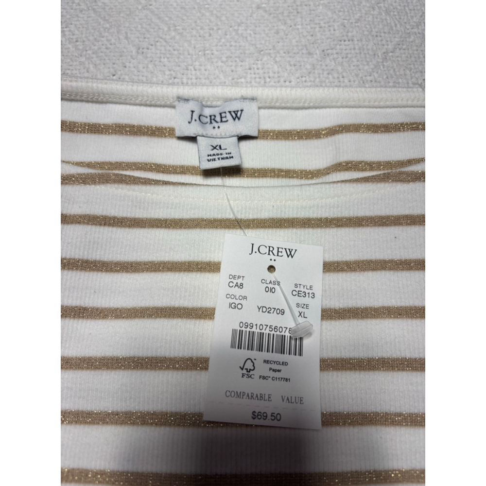 NWT J. Crew White & Metallic Gold Striped LS Ribbed Knit Boatneck Top Size XL - Picture 6 of 7